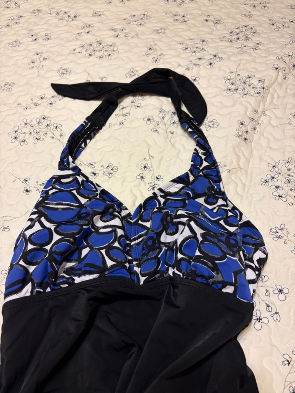 Merona Black One-Piece Swimsuit with Blue Print Halter Top - Picture 3 of 3